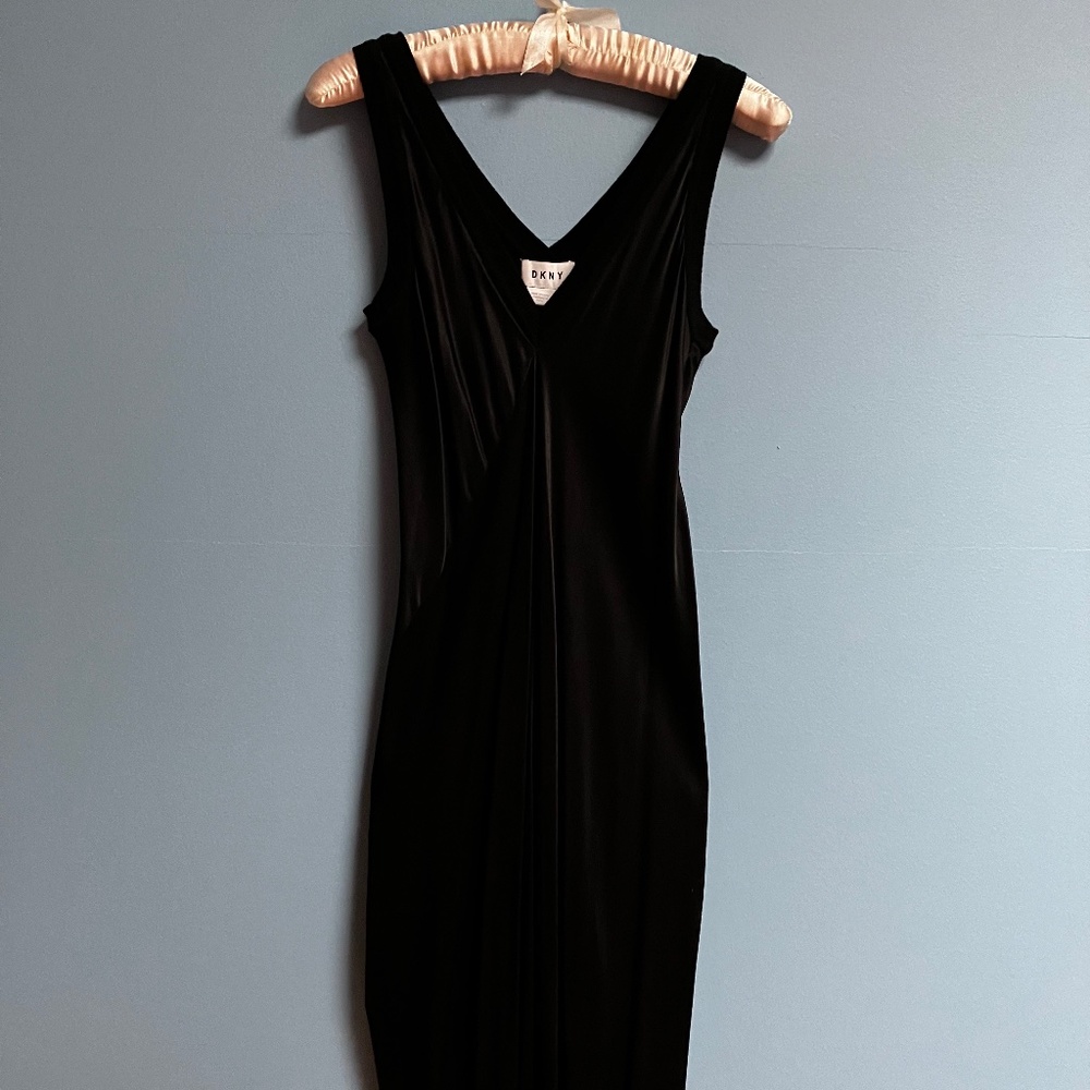 Elegant DKNY Silky Evening Dress, NWT, Size P (XS), Black